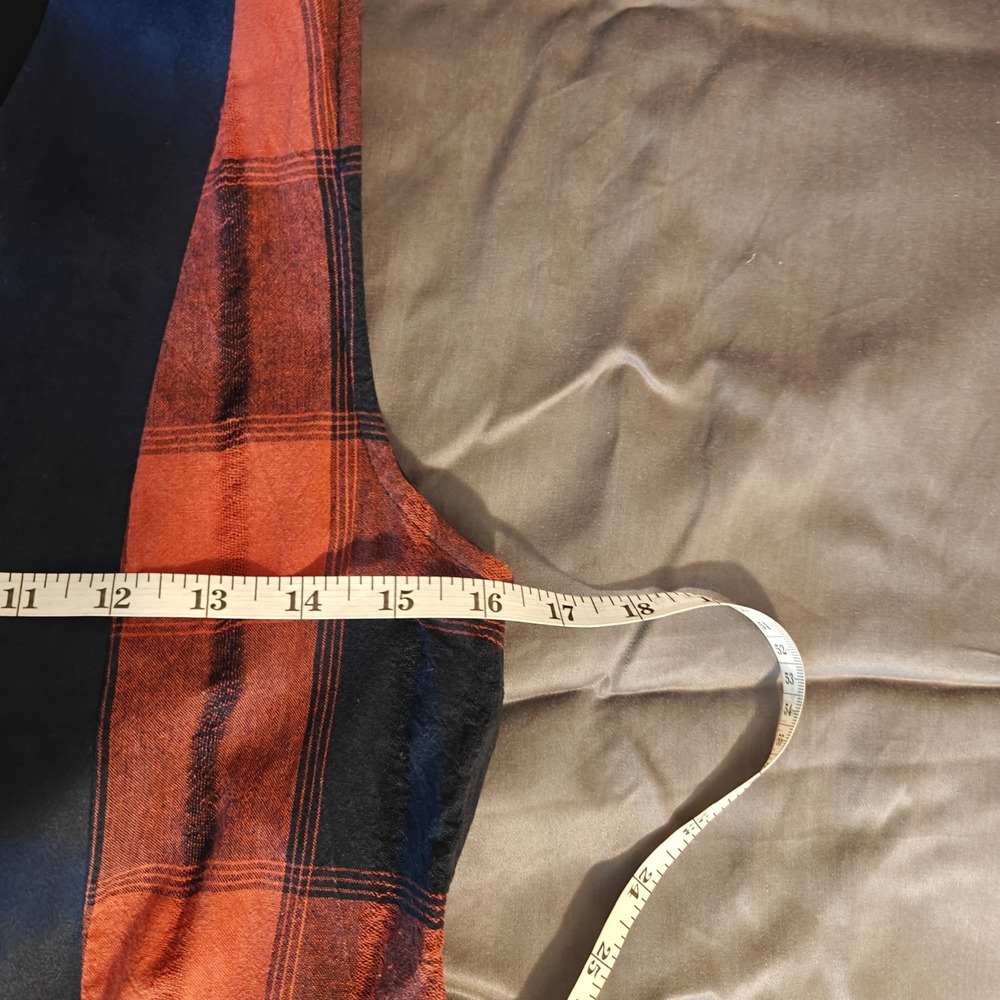 BCBGeneration Navy Faux Suede Plaid Longline Duster Vest Navy Red Small - Picture 7 of 9